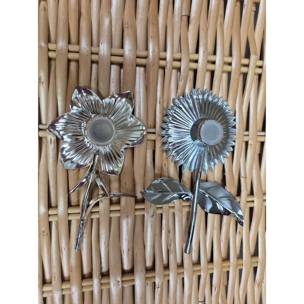 Vintage Silver Tone Flower Salt Pepper Shakers Set Sunflower Floral Stem Decor - Picture 7 of 8